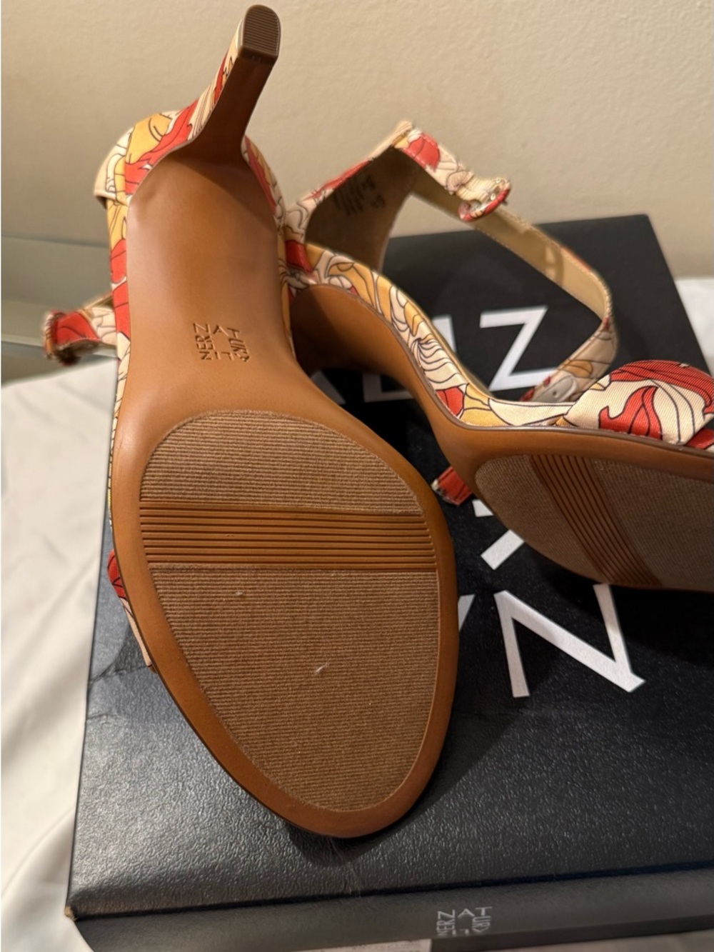 Naturalizer Red & Tan Floral Open-Toe Ankle-Strap Heels - Picture 3 of 3